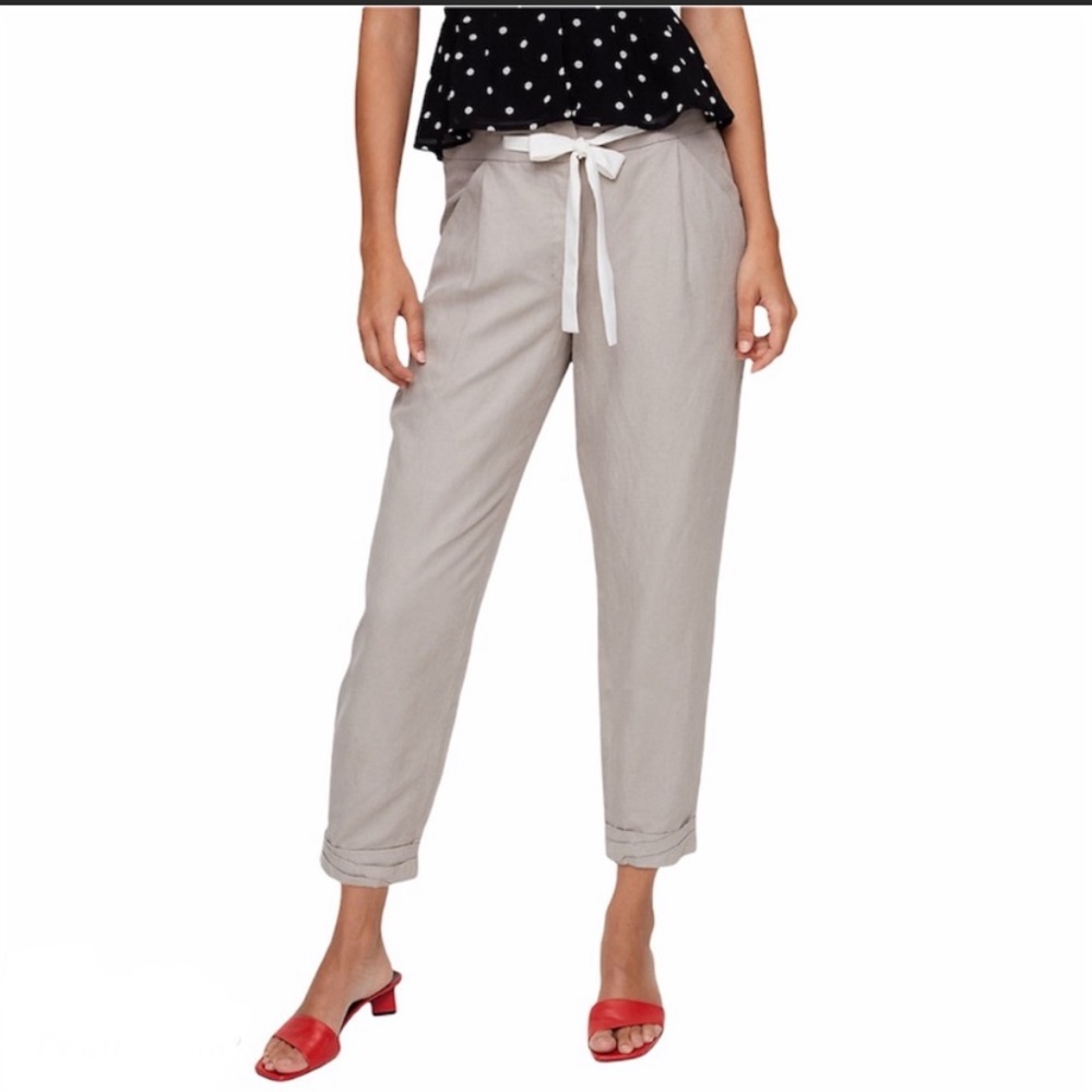 Aritzia Wilfred Allant Cropped Linen Pant Light Grey Sz 10